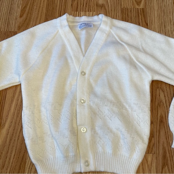 VINTAGE MCM JULIUS BERGER WHITE DIAMOND PRINT CARDIGAN SWEATER SIZE 4/5 KIDS - Picture 5 of 7